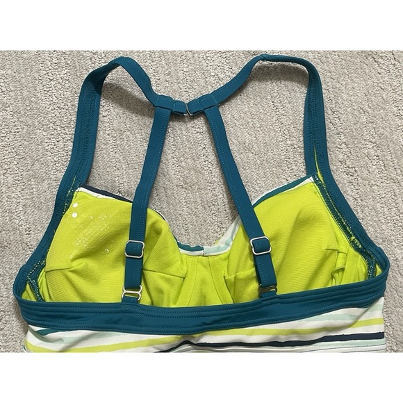 Title Nine Pele 2 Pc Swimsuit Striped Teal Bikini Strappy Top 32C/Sz M‎ Bottom - Picture 9 of 9